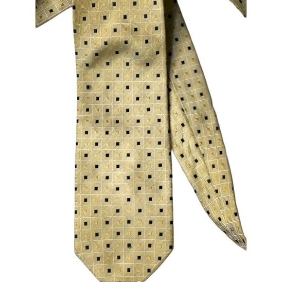 ALEXANDER JULIAN COLOURS Mens Necktie Silk Gold Black Geometric Squares 62"x3.5" - Picture 5 of 10